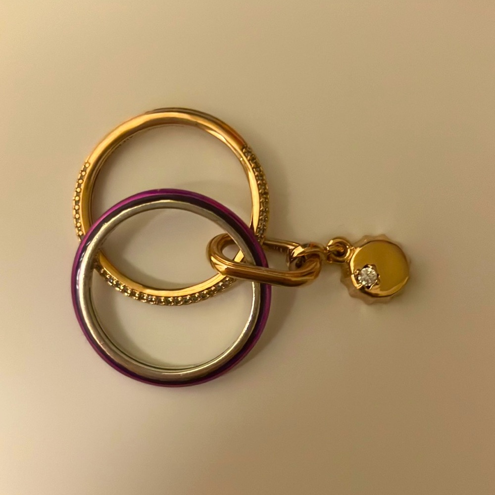 Pandora lucky bottle cap ring set! 14K gold plated and 925 silver Size 7 US